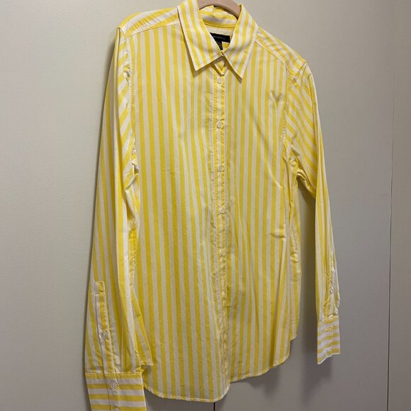 ✨EUC✨Banana Republic Yellow Striped Poplin Shirt size M NWOT - Picture 4 of 8